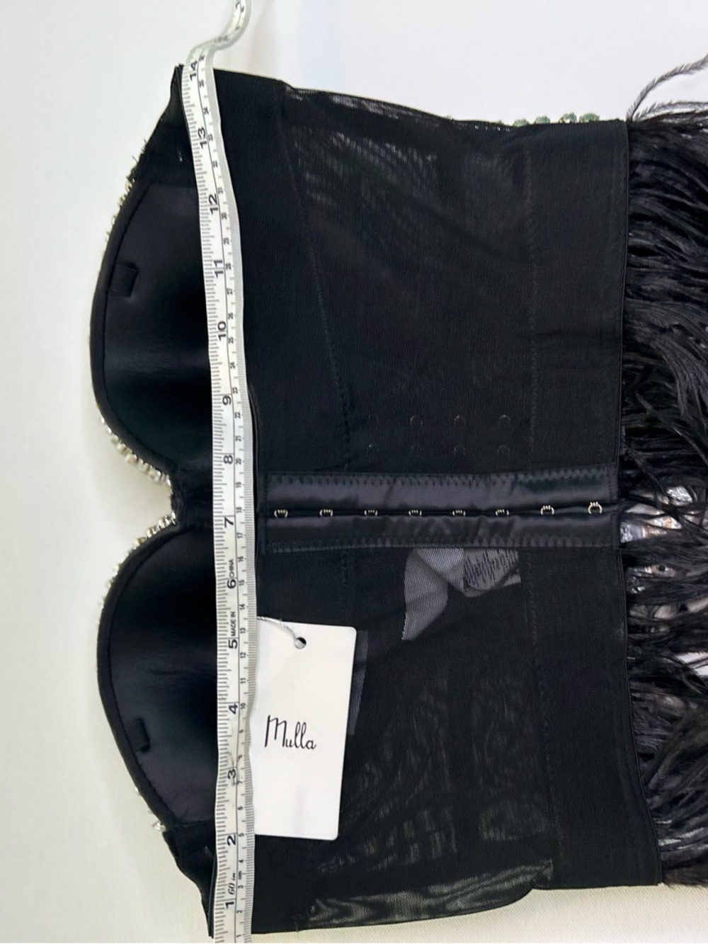 Crystal-Embellished Black Feather Crop Top - Picture 7 of 9